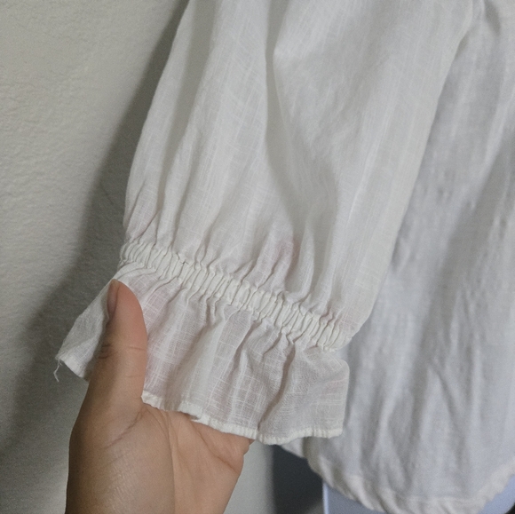 Anthropologie Keri Smocked Puff Sleeve Cream Ivory Cotton Blouse Size Small - Picture 7 of 8